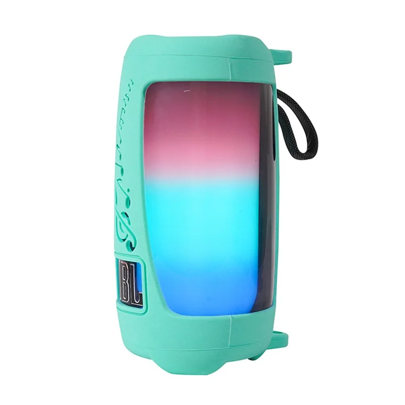 For JBL Pulse5 Soft Silicone Carrying Case Bluetooth-compatible Speaker Protective Cover with Shoulder Strap and Carabiner - Mint Green
