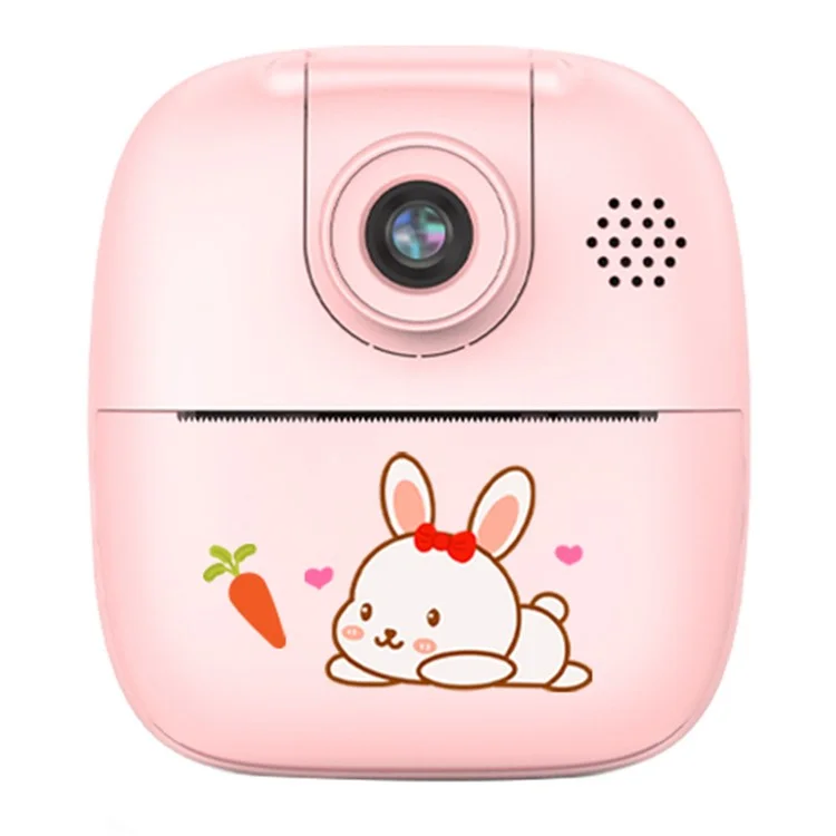 A18 Cute Kids Camera 2.0 inch 24M Pixel HD Instant Print Camera Portable Thermal Printing Camera with 180-Degree Flipped Lens for Children - Pink