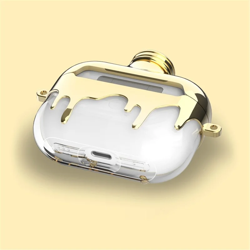 A21 Para Apple AirPods Pro / AirPods Pro 2 Diseño de Botella de Perfume Electroplating TPU TPU Case Protector Con Correa de Cadena - Oro