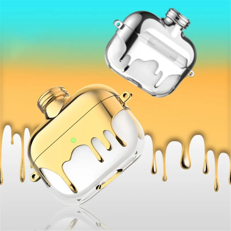 A21 Para Apple AirPods Pro / AirPods Pro 2 Diseño de Botella de Perfume Electroplating TPU TPU Case Protector Con Correa de Cadena - Oro
