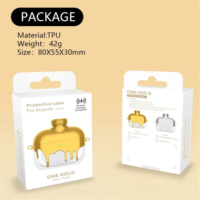 A21 Para Apple AirPods Pro / AirPods Pro 2 Diseño de Botella de Perfume Electroplating TPU TPU Case Protector Con Correa de Cadena - Oro
