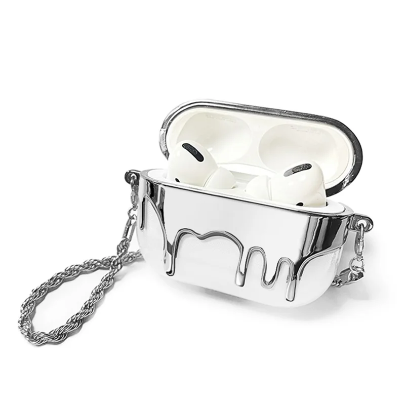 A21 Pour Apple AirPods 3 Écouteurs Bluetooth Compatible Étui de Protection Design de Flacon de Parfum Revêtement par Électrolyse Coque TPU avec Sangle Chaîne - Argent