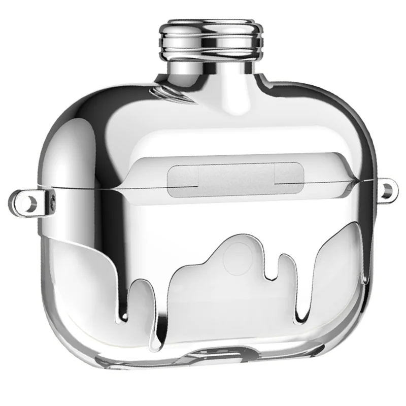 A21 Pour Apple AirPods 3 Écouteurs Bluetooth Compatible Étui de Protection Design de Flacon de Parfum Revêtement par Électrolyse Coque TPU avec Sangle Chaîne - Argent
