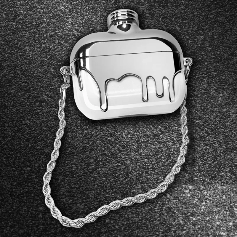 A21 Pour Apple AirPods 3 Écouteurs Bluetooth Compatible Étui de Protection Design de Flacon de Parfum Revêtement par Électrolyse Coque TPU avec Sangle Chaîne - Argent