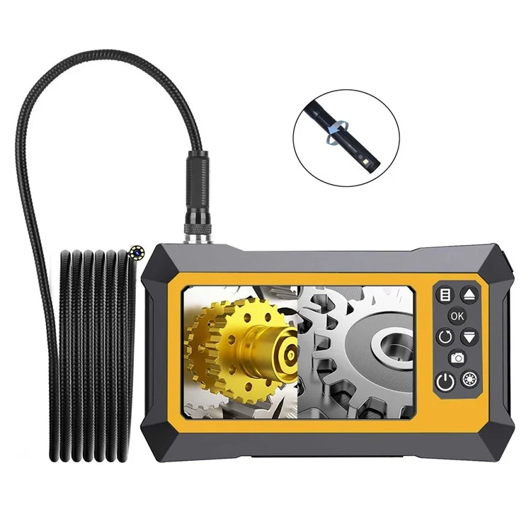 B317 5m Metal Wire 9-LED Waterproof Industrial Borescope Inspection Tool 8mm 360-Degree Rotation Dual-Lens 4.3-inch Screen Endoscope