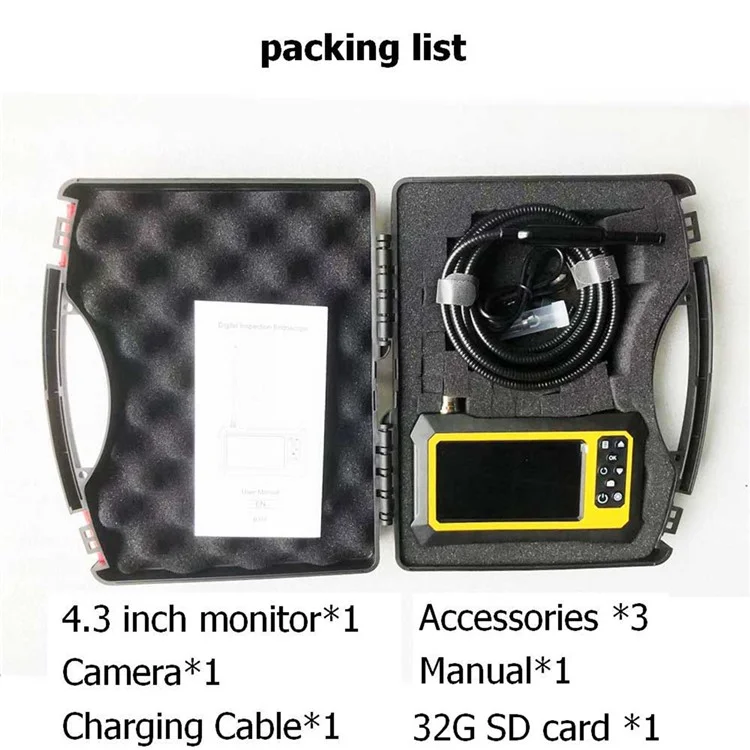 B317 5m Metal Wire 9-LED Waterproof Industrial Borescope Inspection Tool 8mm 360-Degree Rotation Dual-Lens 4.3-inch Screen Endoscope