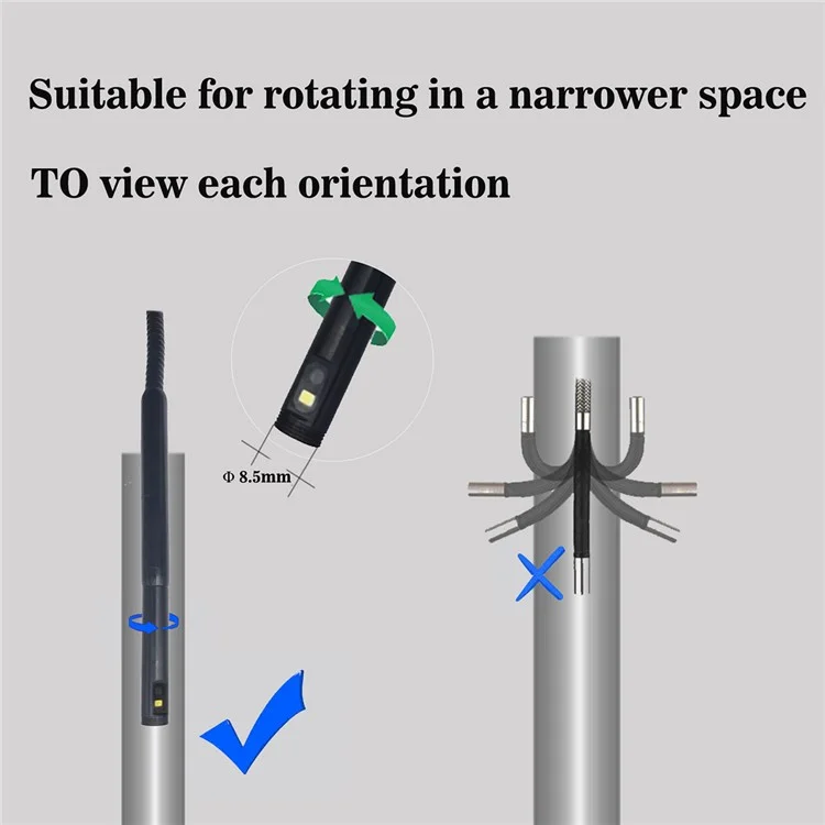 B317 5m Metal Wire 9-LED Waterproof Industrial Borescope Inspection Tool 8mm 360-Degree Rotation Dual-Lens 4.3-inch Screen Endoscope