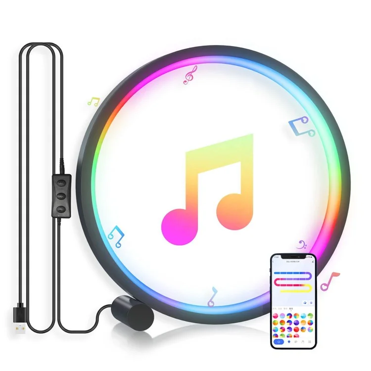 Luz de Noite RGB LED Smart Ring Light Gaming Ambiance Music Sync Kit Backlight (Controle de APP+Controle Com Fio+Controle Remoto)