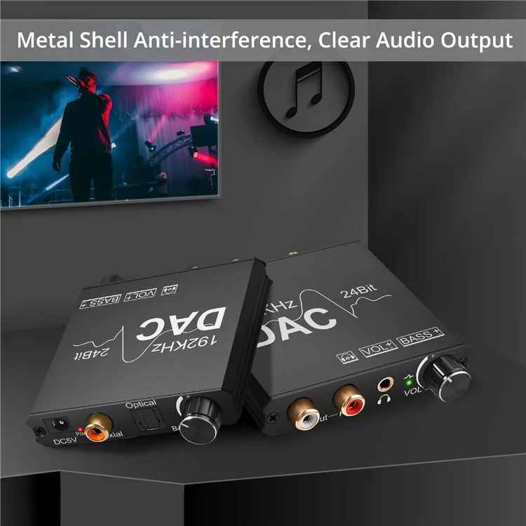AY106 192 kHz 24 bits Convertidor de audio digital a analógico con ajuste de volumen y control de graves 