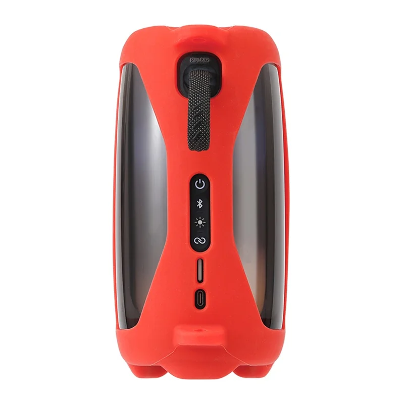 For JBL Pulse5 Bluetooth-compatible Speaker Protective Cover Soft Silicone Carrying Case with Shoulder Strap and Carabiner - Red