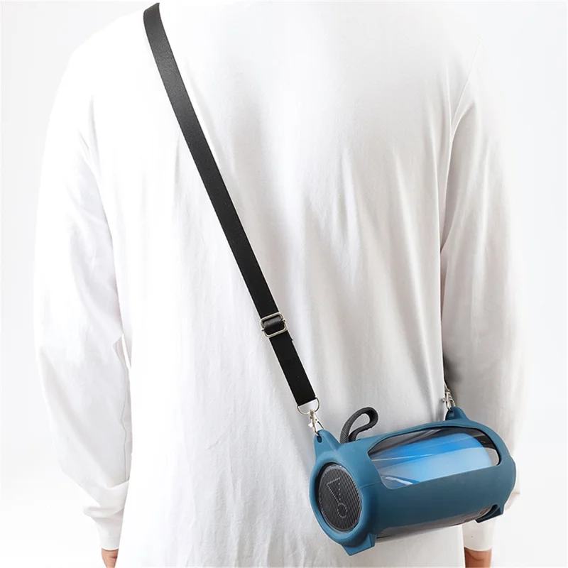 For JBL Pulse5 Bluetooth-compatible Speaker Protective Cover Soft Silicone Carrying Case with Shoulder Strap and Carabiner - Red