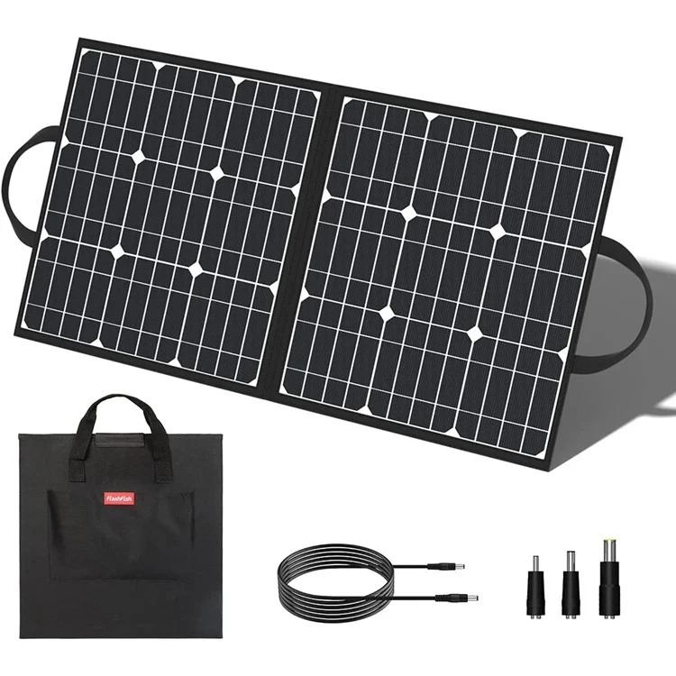 FLASHFISH 50W 18V Foldable Solar Panel Portable Charger Power Supply 5V USB DC Output QC3.0 Port Charger with Handle Strap