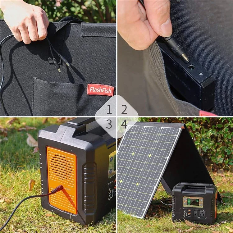 Flashfish 50W 18V Painel Solar Dobrável Força de Poderação de Poderação de Carga 5V USB DC Qc3