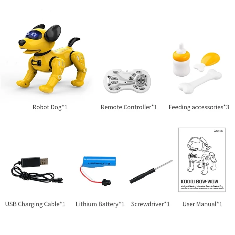 JJRC R19 Smart Sensor RC Robot Dog Handstand Infrared Control Simulate Electric Pet Toy for Kids Support Dancing, Music Functions - Yellow