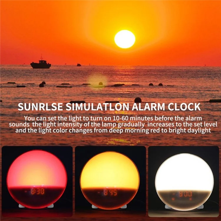 SH-123 Digital Weck-up Licht Sonnenaufgang / Sonnenuntergangssimulation Wecker Mit FM Radio Night Light Bluetooth Wireless Lautsprecher - US -stecker
