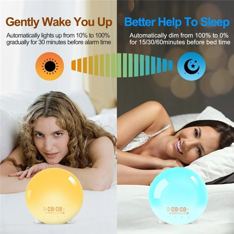 SH-123 Digital Weck-up Licht Sonnenaufgang / Sonnenuntergangssimulation Wecker Mit FM Radio Night Light Bluetooth Wireless Lautsprecher - US -stecker