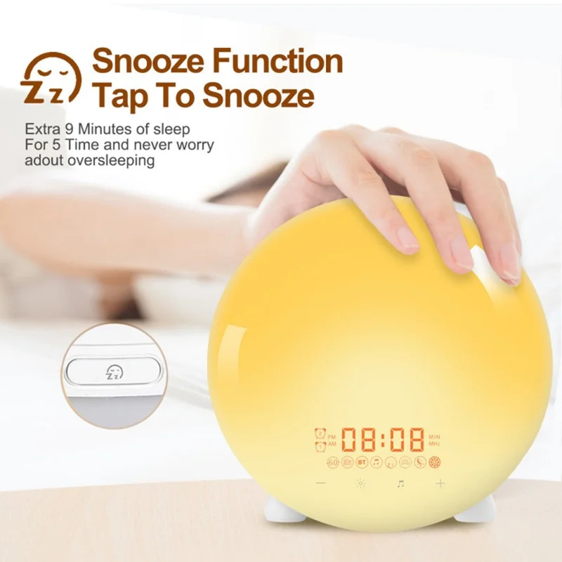 SH-123 Digital Wake-Up Light Sunrise / Sunset Simulation Alarm Clock with FM Radio Night Light Bluetooth-compatible Wireless Speaker - UK Plug