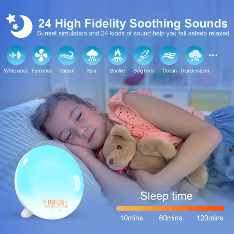 SH-123 Digital Wake-Up Light Sunrise / Sunset Simulation Alarm Clock with FM Radio Night Light Bluetooth-compatible Wireless Speaker - UK Plug