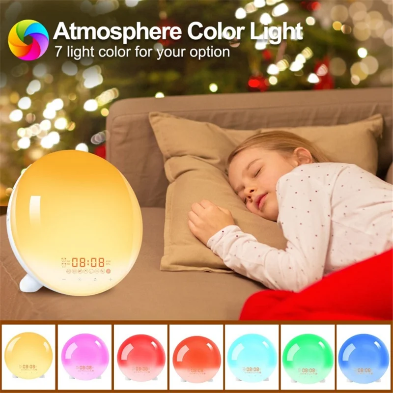 SH-123 Digital Wake-Up Light Sunrise / Sunset Simulation Alarm Clock with FM Radio Night Light Bluetooth-compatible Wireless Speaker - UK Plug