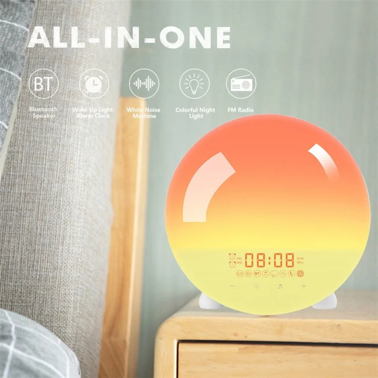SH-123 Digital Wake-Up Light Sunrise / Sunset Simulation Alarm Clock with FM Radio Night Light Bluetooth-compatible Wireless Speaker - AU Plug