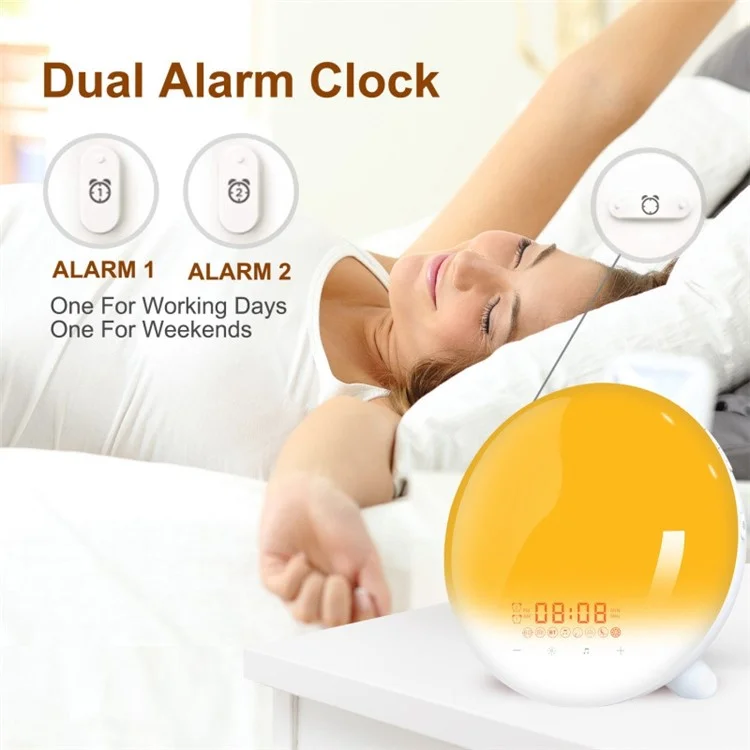 SH-123 Digital Wake-Up Light Sunrise / Sunset Simulation Alarm Clock with FM Radio Night Light Bluetooth-compatible Wireless Speaker - AU Plug