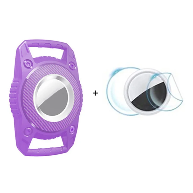 For Apple AirTag Locator Waterproof Protective Case Pet Collar Tracker TPU Cover, with Front Back Film Set - Purple