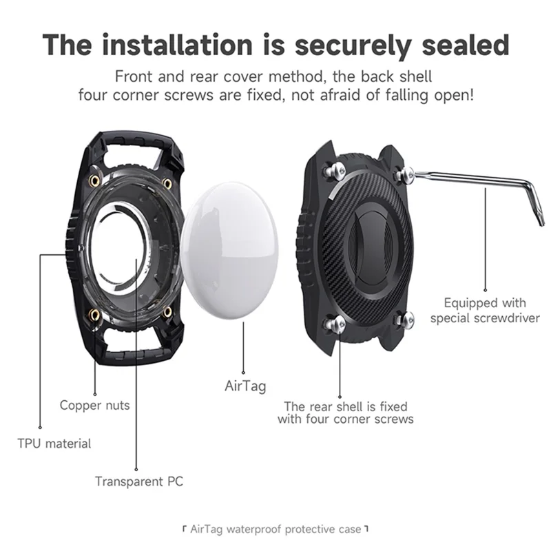 For Apple AirTag Locator Waterproof Protective Case Pet Collar Tracker TPU Cover, with Front Back Film Set - Purple