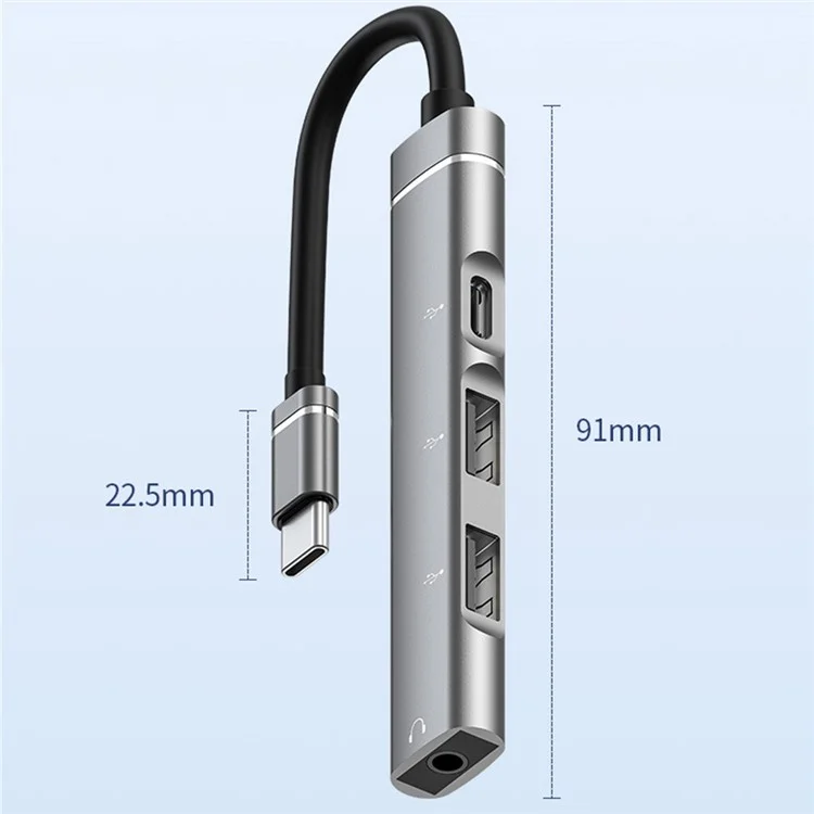 4-en-1 USB-C Hub Tipo-c a 2xusb 2.0 + 3.5 mm de Puerto AUX + Puerto Tipo C Compatible Para Computadoras Portátiles y Otros Dispositivos Tipo C