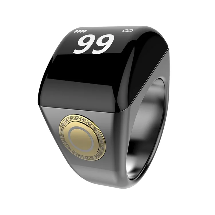 QB702 22mm Zinc Alloy Digital Smart Ring Tasbeeh Tasbih Ring Azan Quran Ring Counter Azan Zikr Ring - Black