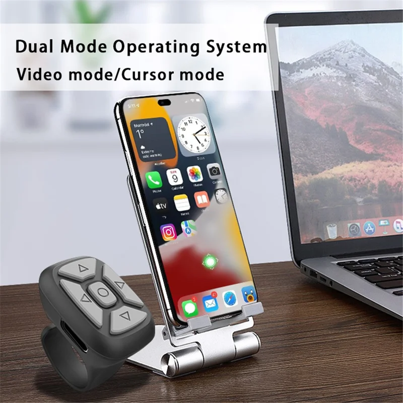 S18 جهاز تحكم عن بعد متعدد الوظائف متوافق مع بلوتوث للهاتف المحمول، جهاز تحكم لاسلكي للهاتف المحمول وتطبيقات الكتب الإلكترونية ذات التقليب عن بعد - أبيض