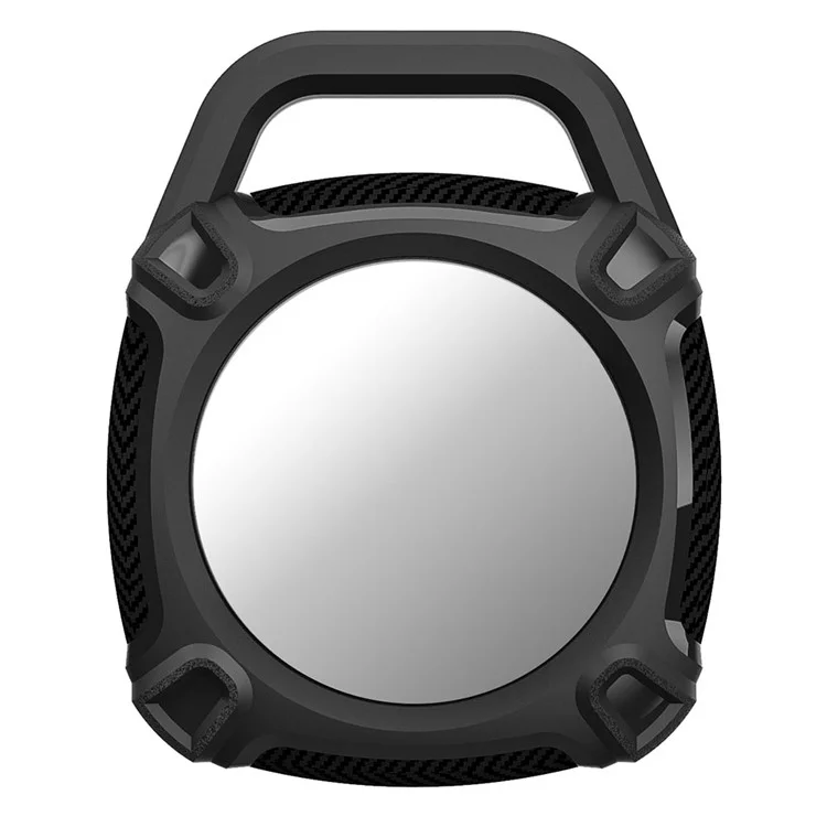 QUAD Element Series For Apple AirTag Locator TPU Case Carbon Fiber Texture Anti-Scratch Protective Skin Cover with Anti-Losing Keychain Ring - Black