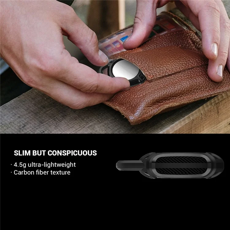 QUAD Element Series For Apple AirTag Locator TPU Case Carbon Fiber Texture Anti-Scratch Protective Skin Cover with Anti-Losing Keychain Ring - Black