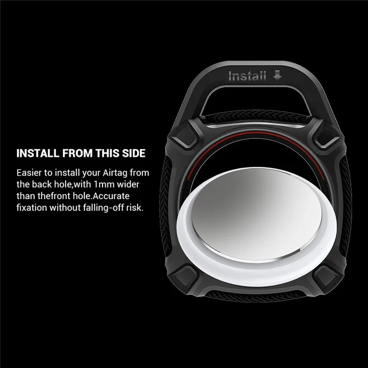 QUAD Element Series For Apple AirTag Locator TPU Case Carbon Fiber Texture Anti-Scratch Protective Skin Cover with Anti-Losing Keychain Ring - Black