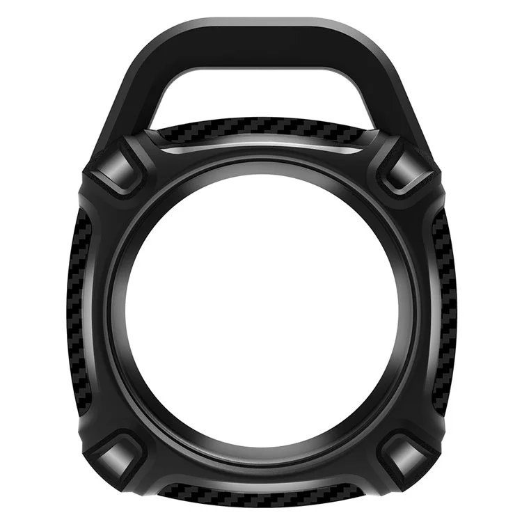 QUAD Element Series For Apple AirTag Locator TPU Case Carbon Fiber Texture Anti-Scratch Protective Skin Cover with Anti-Losing Keychain Ring - Black