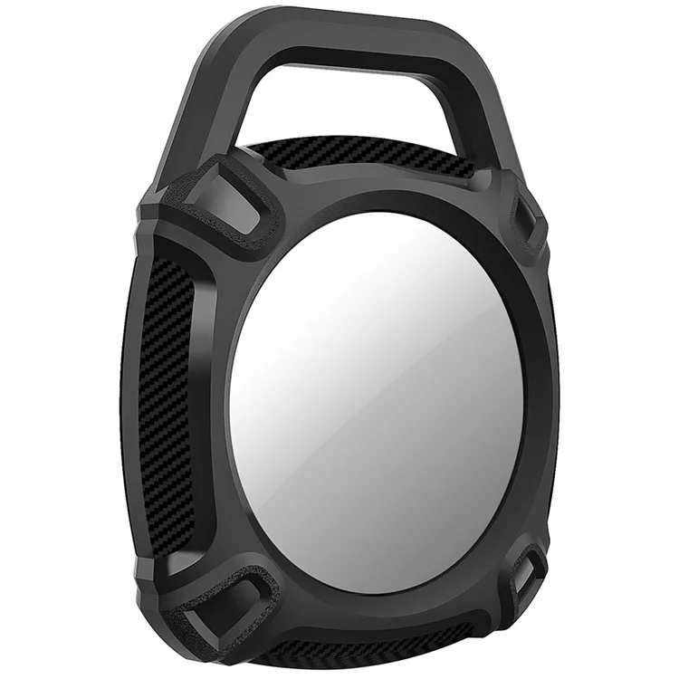 QUAD Element Series For Apple AirTag Locator TPU Case Carbon Fiber Texture Anti-Scratch Protective Skin Cover with Anti-Losing Keychain Ring - Black