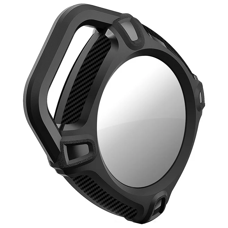 QUAD Element Series For Apple AirTag Locator TPU Case Carbon Fiber Texture Anti-Scratch Protective Skin Cover with Anti-Losing Keychain Ring - Black