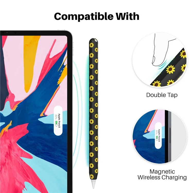 AHASTYLE PT65-SF Чехол для стилуса Apple Pencil (2-го поколения), защитный чехол из силикона с подсолнечным узором для стилуса - черный