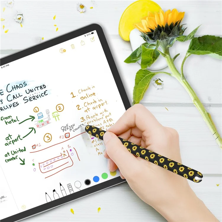 AHASTYLE PT65-SF Чехол для стилуса Apple Pencil (2-го поколения), защитный чехол из силикона с подсолнечным узором для стилуса - черный