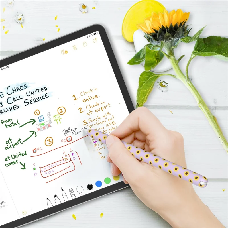 AHASTYLE PT65-SF Pen Sleeve for Apple Pencil (2nd Generation), Sunflower Pattern Stylus Pen Silicone Case Protective Cover - Purple