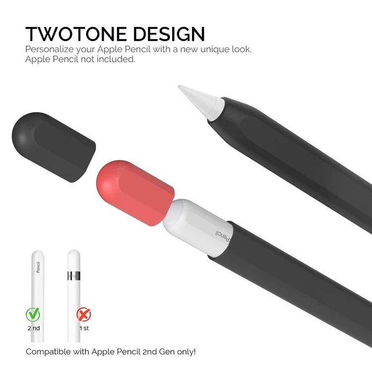 AHASTYLE PT65-2 per Apple Pencil (2a generazione) Touch Pen Protective Sleeve Contrasto Colore Stylus Pen Custodia in Silicone - Nero / Rosso