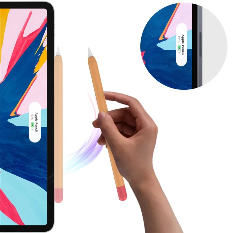 AHASTYLE PT65-2 Silicone Sleeve for Apple Pencil (2nd Generation), Contrast Color Stylus Pen Soft Protective Cover - Orange / Red