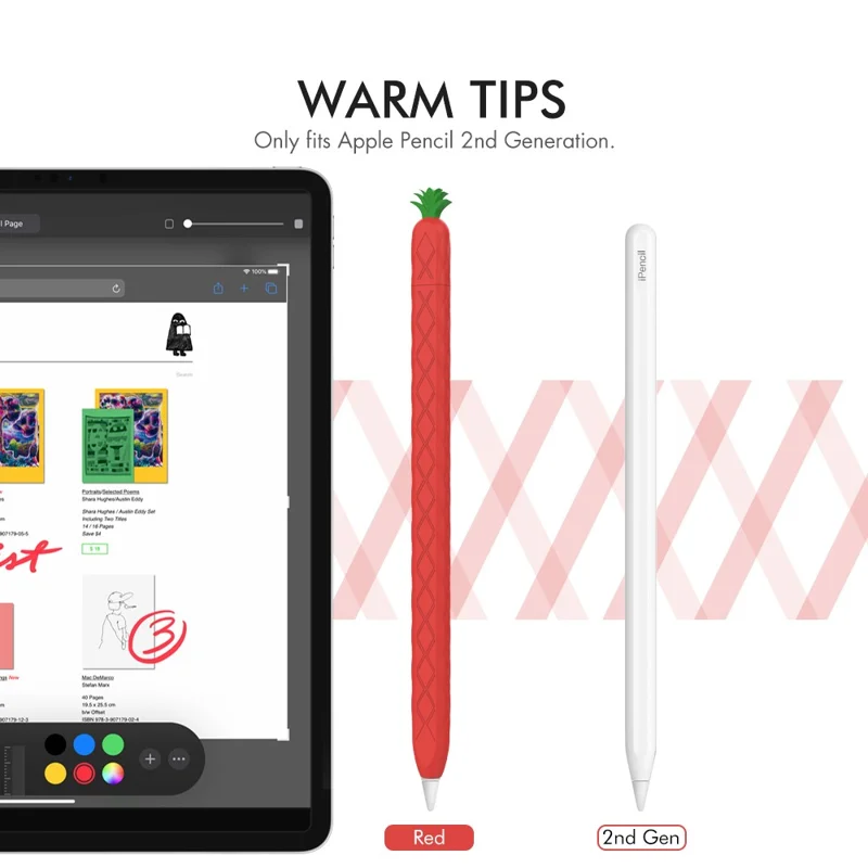 AHASTYLE PT106-2 para Apple Pencil Pro / Lápiz (2.ª generación) Funda de silicona para lápiz óptico Estuche protector con diseño de piña - Rojo