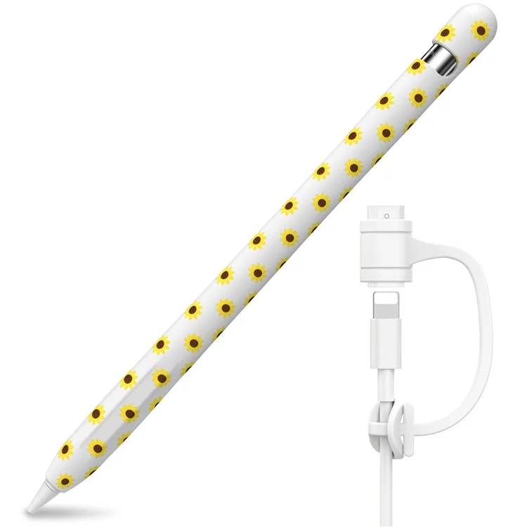 AHASTYLE PT93SF Schutzmantel für Apple Pencil (1. Generation), hautberührungssichere Sonnenblumenmuster-Silikonhülle - Weiß