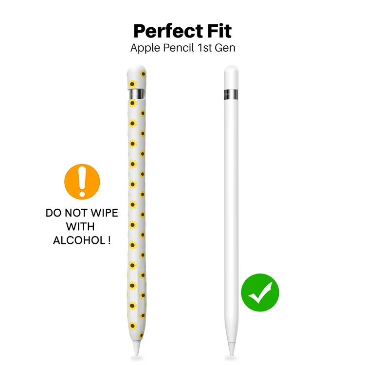 AHASTYLE PT93SF Schutzmantel für Apple Pencil (1. Generation), hautberührungssichere Sonnenblumenmuster-Silikonhülle - Weiß