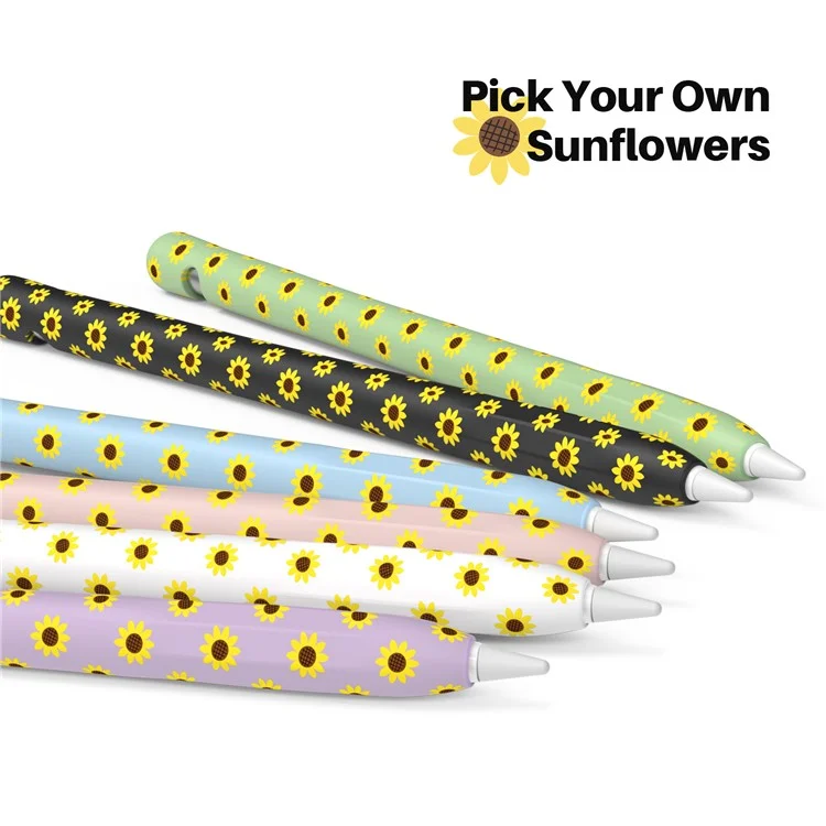 AHASTYLE PT93SF Schutzmantel für Apple Pencil (1. Generation), hautberührungssichere Sonnenblumenmuster-Silikonhülle - Weiß