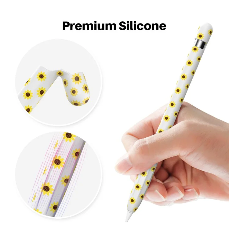AHASTYLE PT93SF Schutzmantel für Apple Pencil (1. Generation), hautberührungssichere Sonnenblumenmuster-Silikonhülle - Weiß