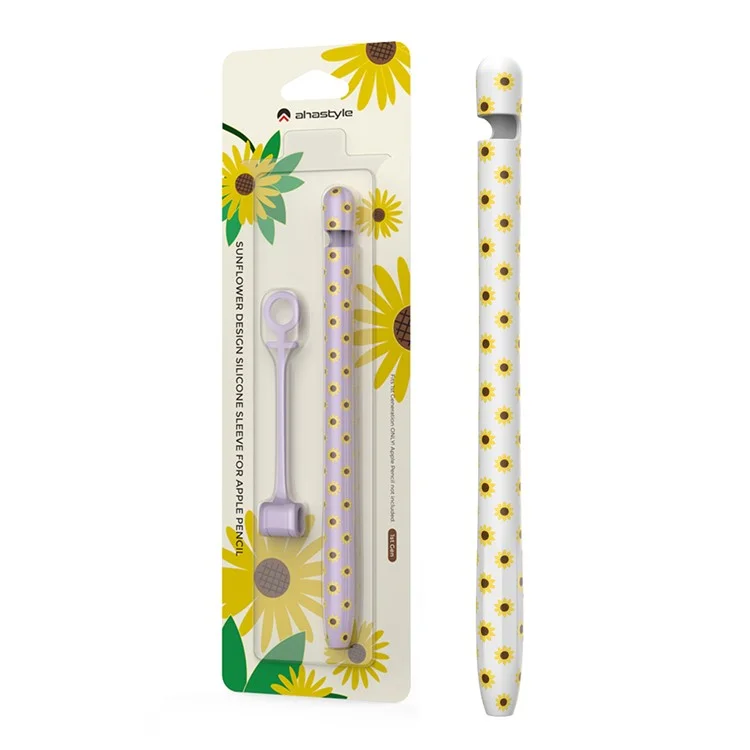AHASTYLE PT93SF Schutzmantel für Apple Pencil (1. Generation), hautberührungssichere Sonnenblumenmuster-Silikonhülle - Weiß