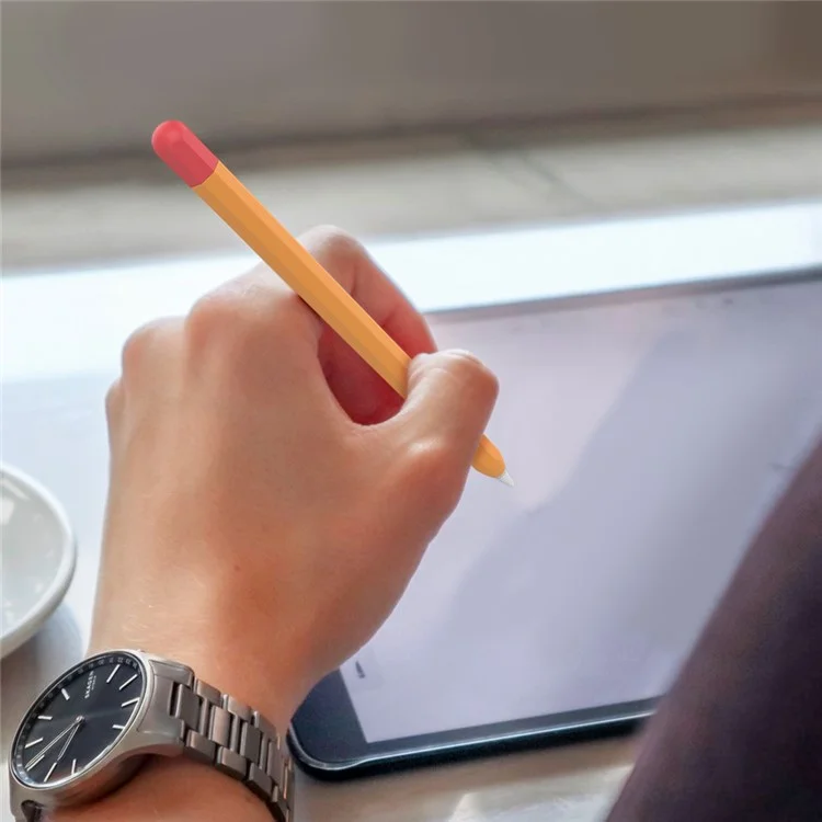 AHASTYLE PT94 Silicone Case for Apple Pencil (1st Generation), Stylus Pen Sleeve Contrast Color Protective Cover - Orange / Red