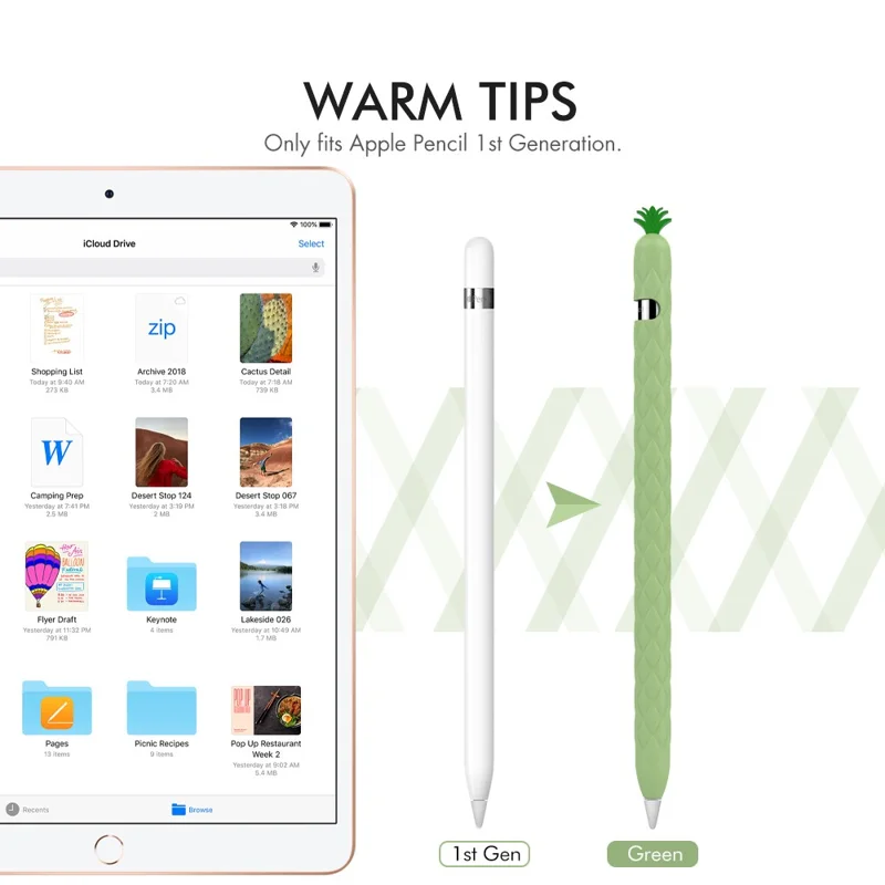 AHASTYLE PT106-1 for Apple Pencil (1st Generation) Stylus Pen Protective Sleeve Pineapple Style Pen Silicone Case - Green