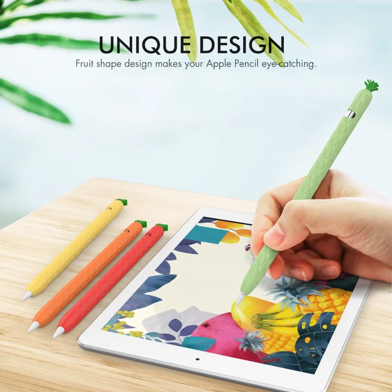 AHASTYLE PT106-1 for Apple Pencil (1st Generation) Stylus Pen Protective Sleeve Pineapple Style Pen Silicone Case - Green